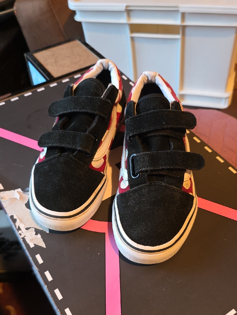 Vans Mini Mouse Kids Black and Red Velcro Skate Sneakers